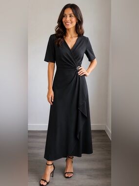LOFT Black Wrap Maxi Dress with Side Drape